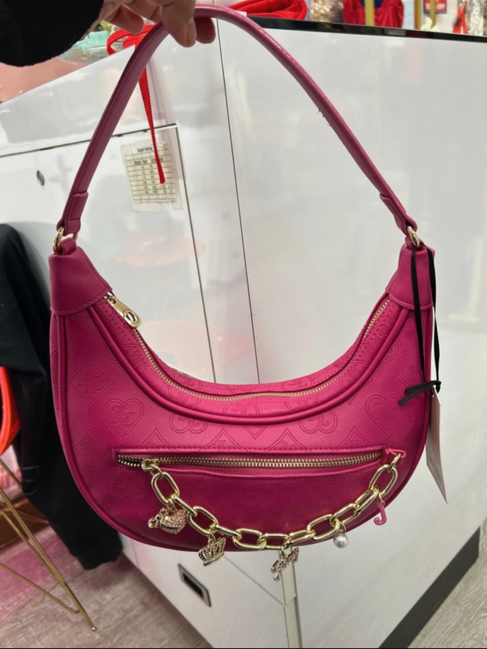Juicy Couture Top Notch Hobo Shoulder Bag – Raspberry w/ Charm Chain (NWT) 💖👜